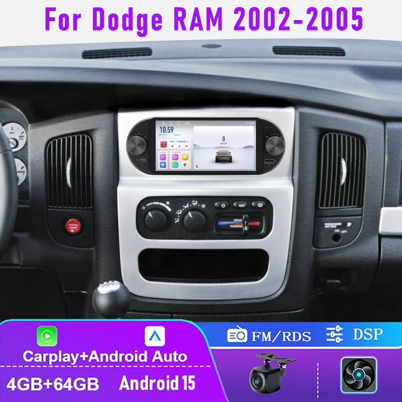 

6.8" 4+64GB For Dodge RAM 2002-2005 Car Radio Wireless Carplay Android 15 Auto Head Unit GPS BT Steering Wheel Control