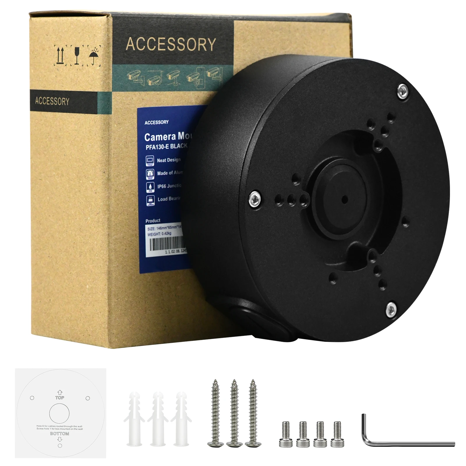 Water-proof PFA130-E Metal Junction Box Mounting Base for 8MP 4K 4MP IP & HDCVI Eyeball Turret/Bullet Camera Camera Accessories