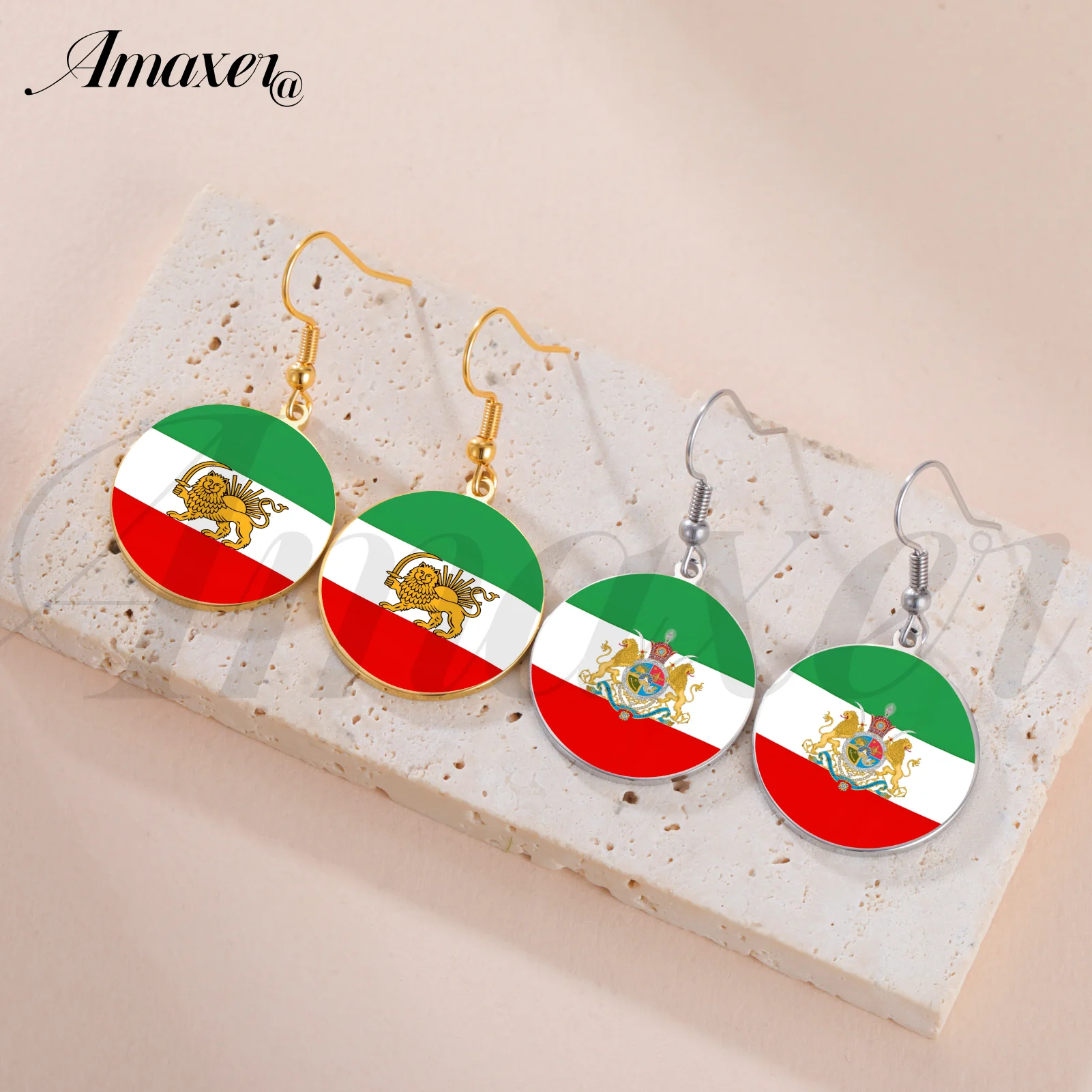Retro Lion & Sun Coat of Arm Persia Persian Flag Pendant Earrings for Mythology Women Gifts Iran