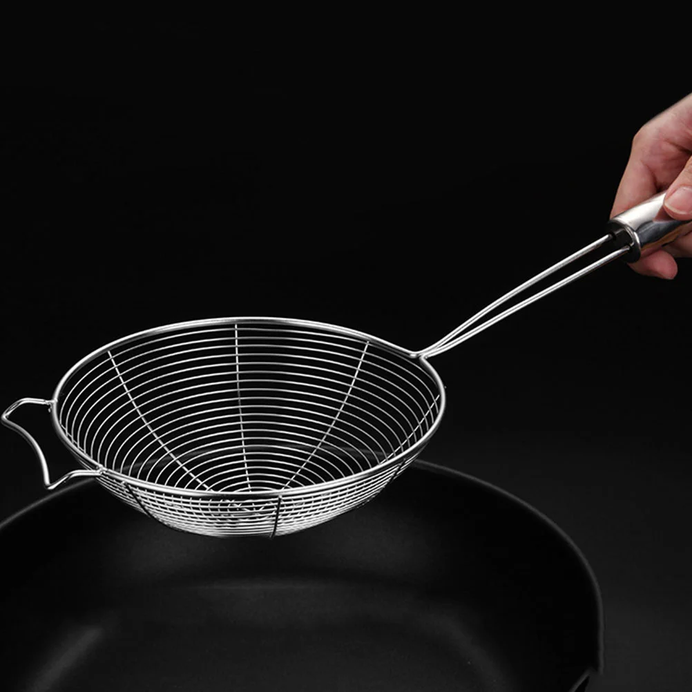

2 Pcs Stainless Steel Colander Filter Frying Oil Strainer with Handle Wire Mesh Slotted Scoop Spider Long