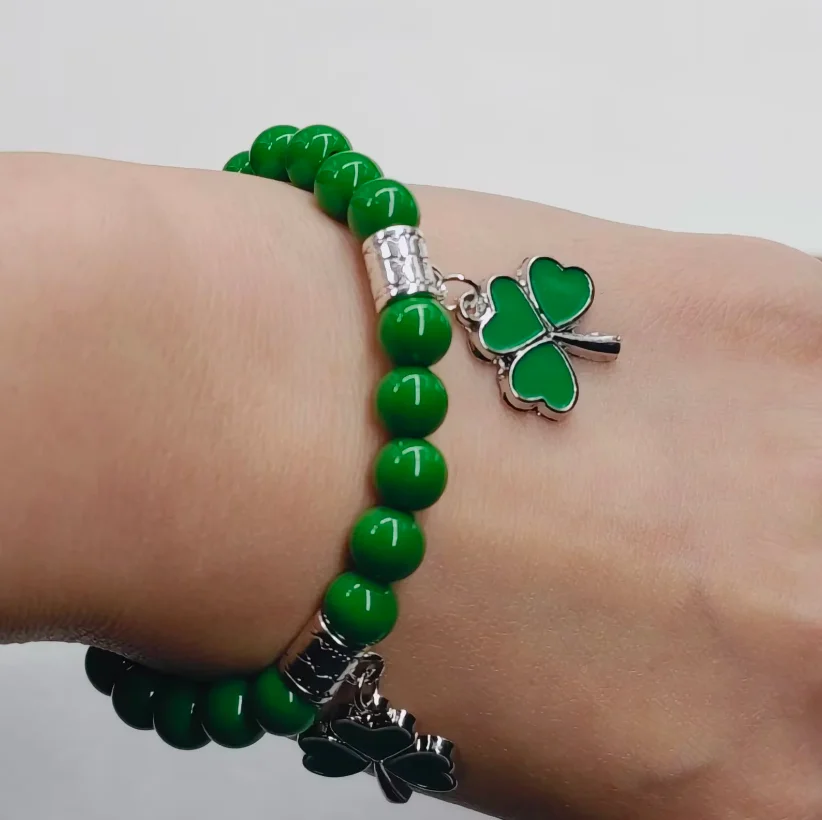 GREEN 3-LEAF CLOVER IRISH SHAMROCK St. Patrick Day Bracelet Festival Gifts