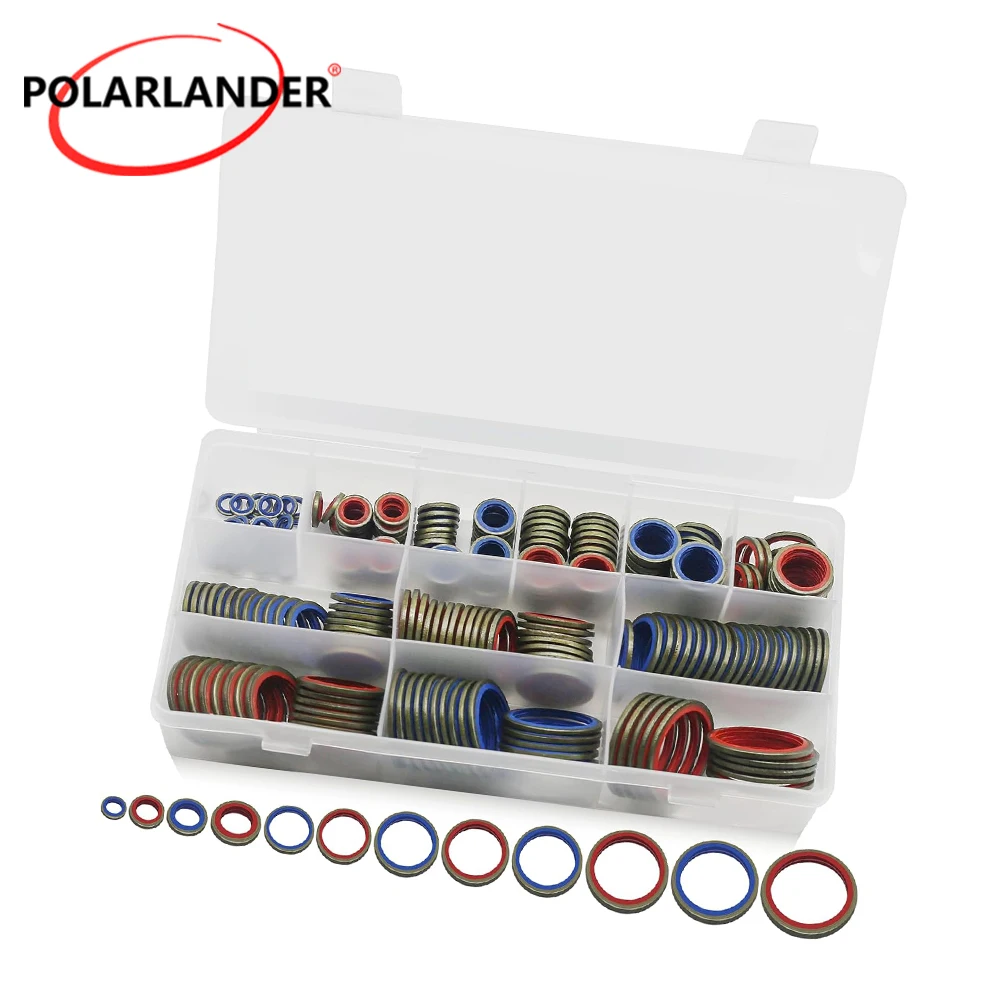 12‑Size M6‑M30 Bonded Seal Washer Set 245Pcs NBR Metal Rubber Combination Gasket for Auto Ship Engine Pipeline Seal