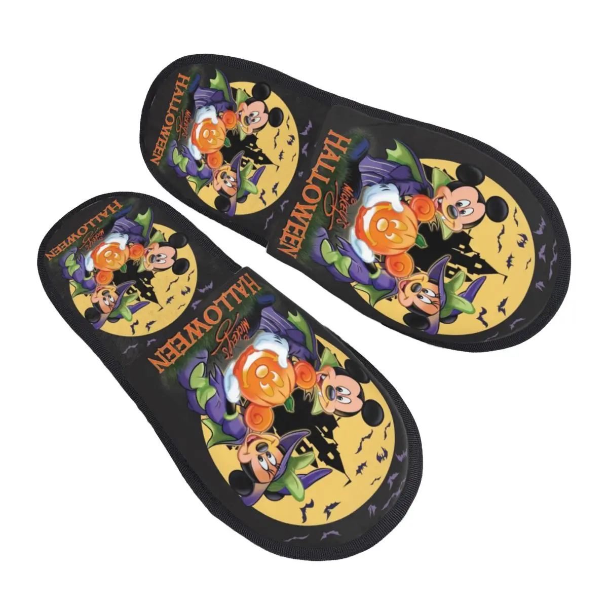 Custom Halloween Mickey Mouse Pumpkin Bat Soft Scuff With Memory Foam Slippers Women Hotel House Shoes