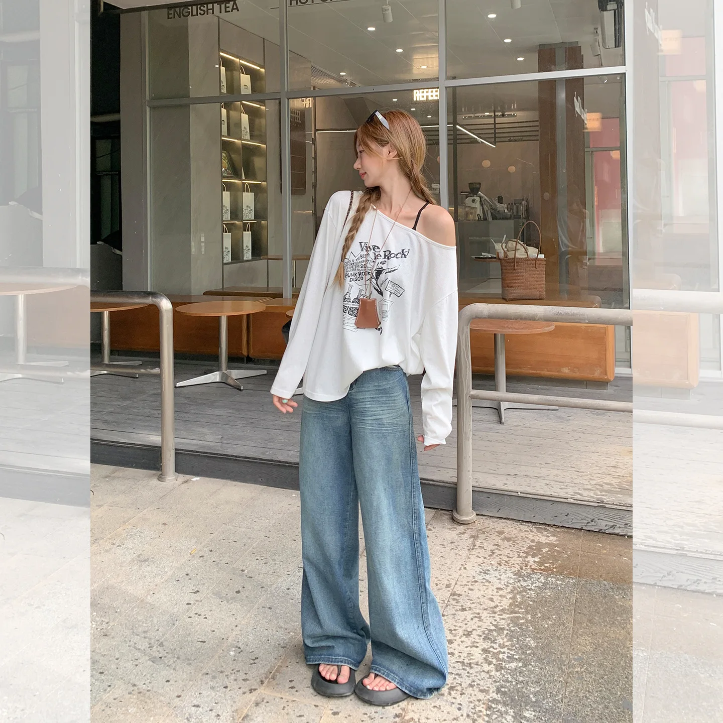 

Women's Sexy Off-oulder T-irt Loose Fit Long Sve Crop Top Casual Sle Printed Thin Material Summer Faion