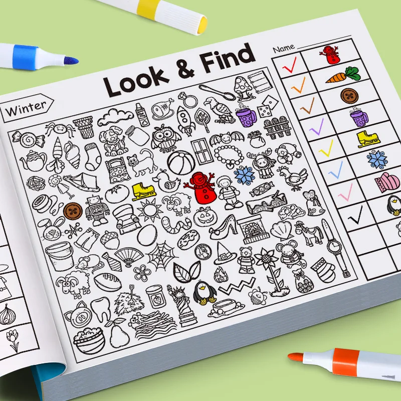 Children's Search for Items Game, Enhance Visual Perception, Fun Coloring Book, Focus and Attention, Handwriting Exercise Book