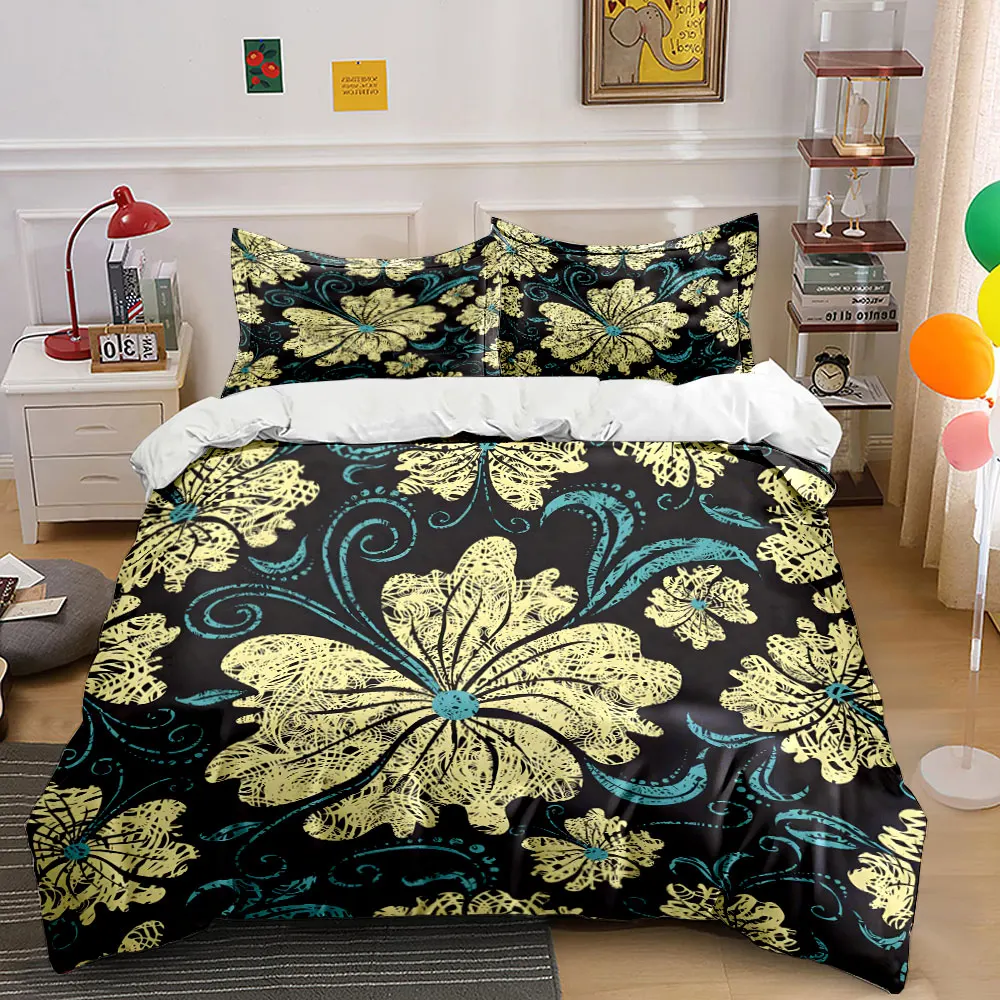 

Vintage floral with blue leaves Print Bedding Set 1 Duvet Cover 2 Pillowcases for Adult and Children Luxury Gift Full Size