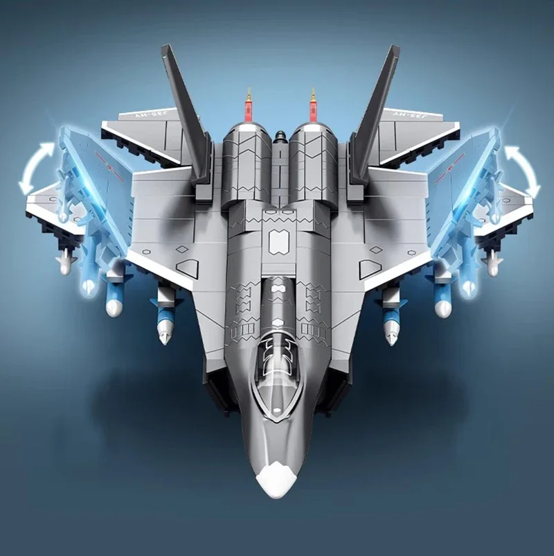 SEMBO Carrier-based Fighter Building Blocks Missile Bay Design Folding Wing Kids Collectible Desktop Ornament Graduation Gift