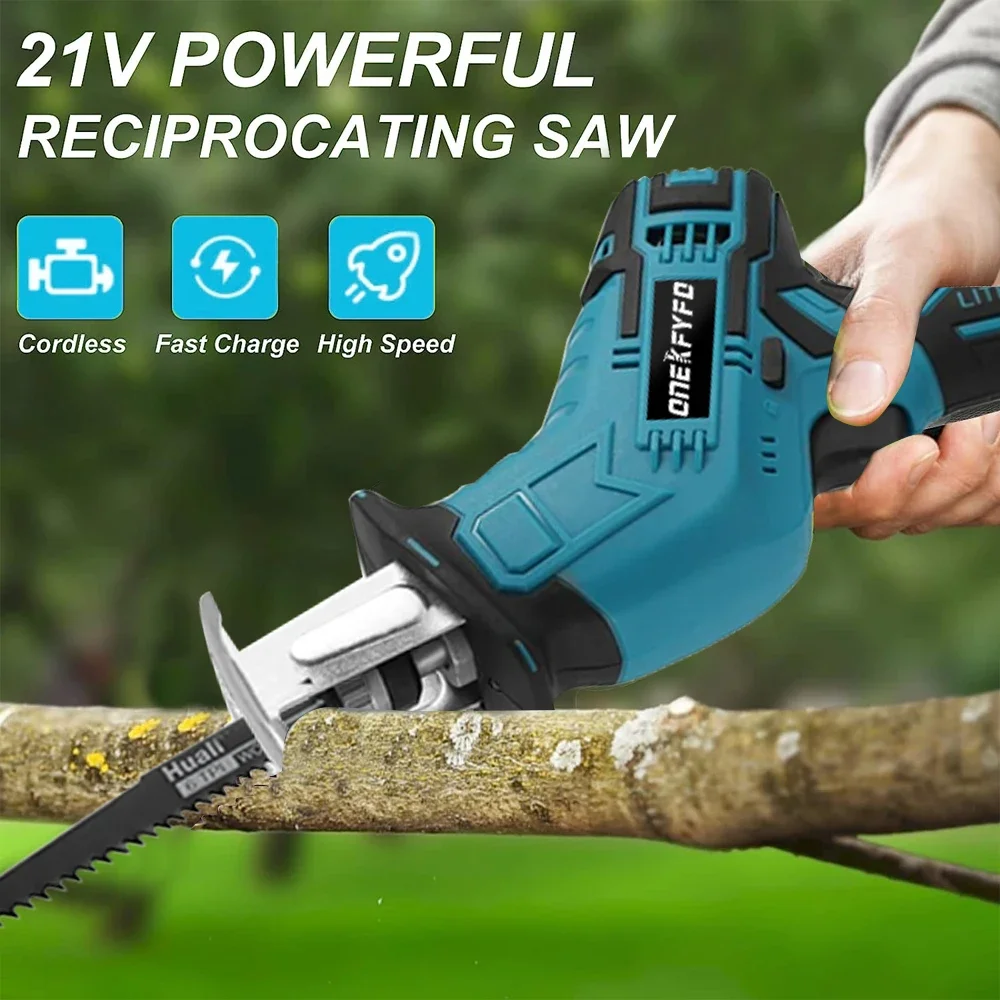 Electric Cordless Reciprocating Saw Adjustable Speed Chainsaw Wood Metal PVC Pipe Cutting Bandsaw Tools for Makita 18V Battery