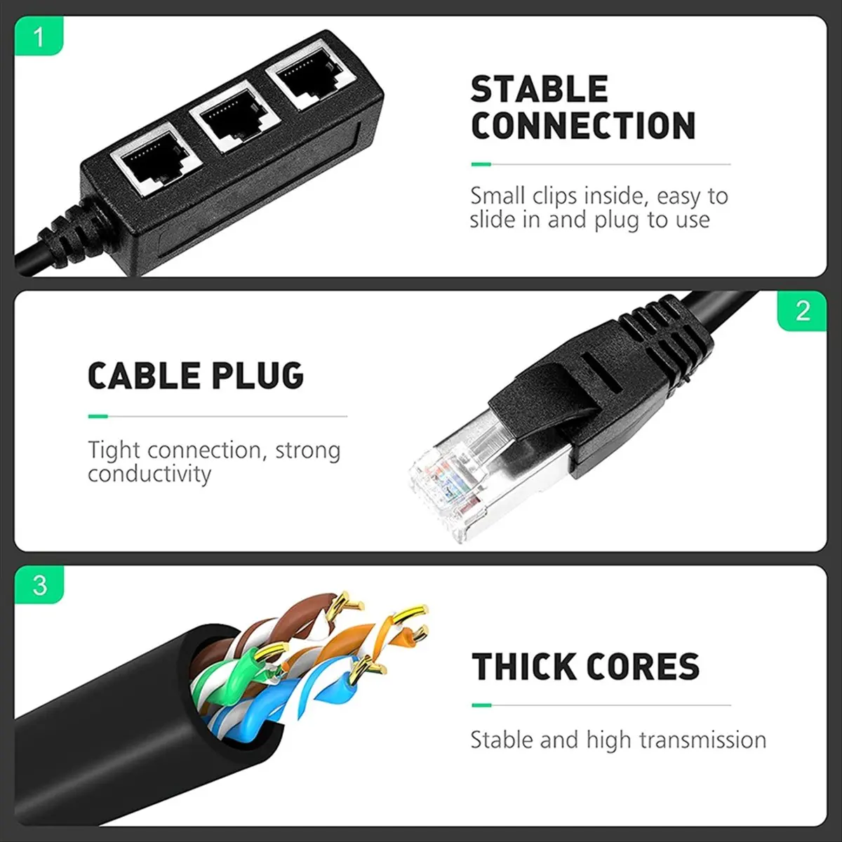 #21J Consumer Electronics,Rj45 Ethernet Splitter Adapter, Ethernet Splitter 1 to 3 , for Home (Black)