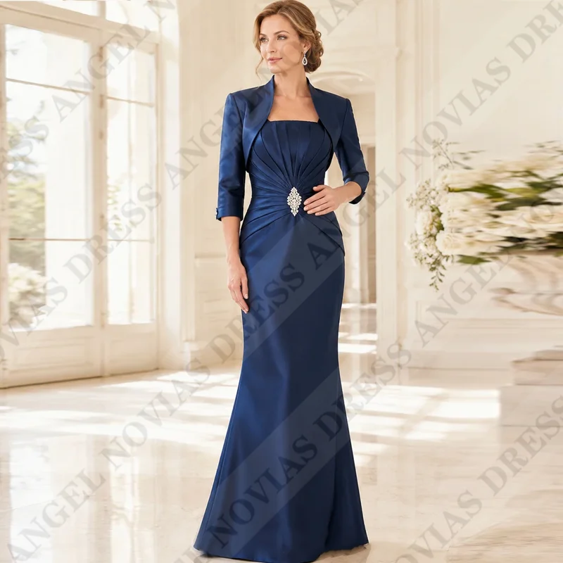 Customized Mermaid Blue Mother of the Bride Dresses with Jacket Wedding Party Dresses Vestidos Para Casamento Mãe Da Noiva
