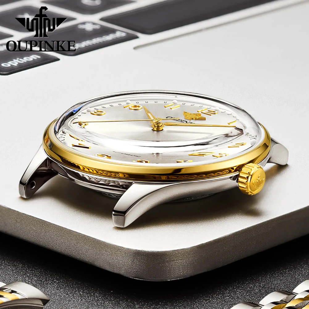 OUPINKE 3319 Men Mechanical Imported Movement Watch Big Dial Luminous Display 50m Waterproof Calendar Window Watch For Men