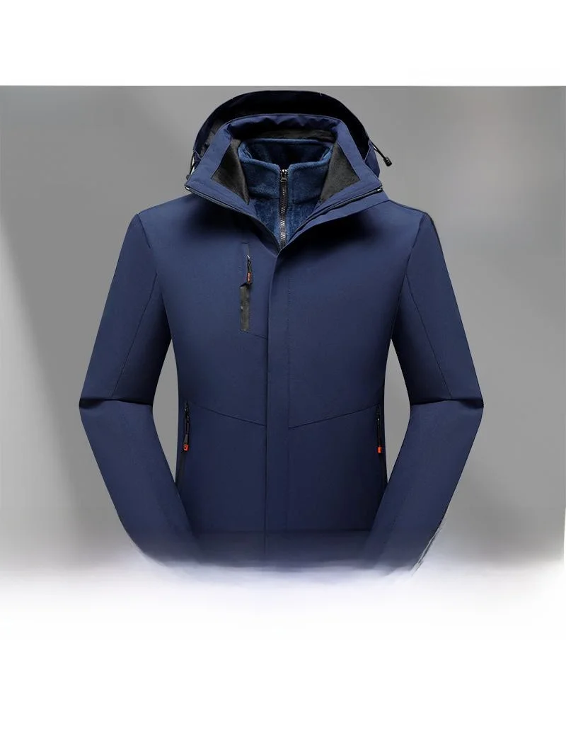 

Men's Outdoor Autumn Winter Fce Lined Thi Tee-in-One Two-Piece Set Mountain Climbing Suit Silver Fur Inner Jaet ...