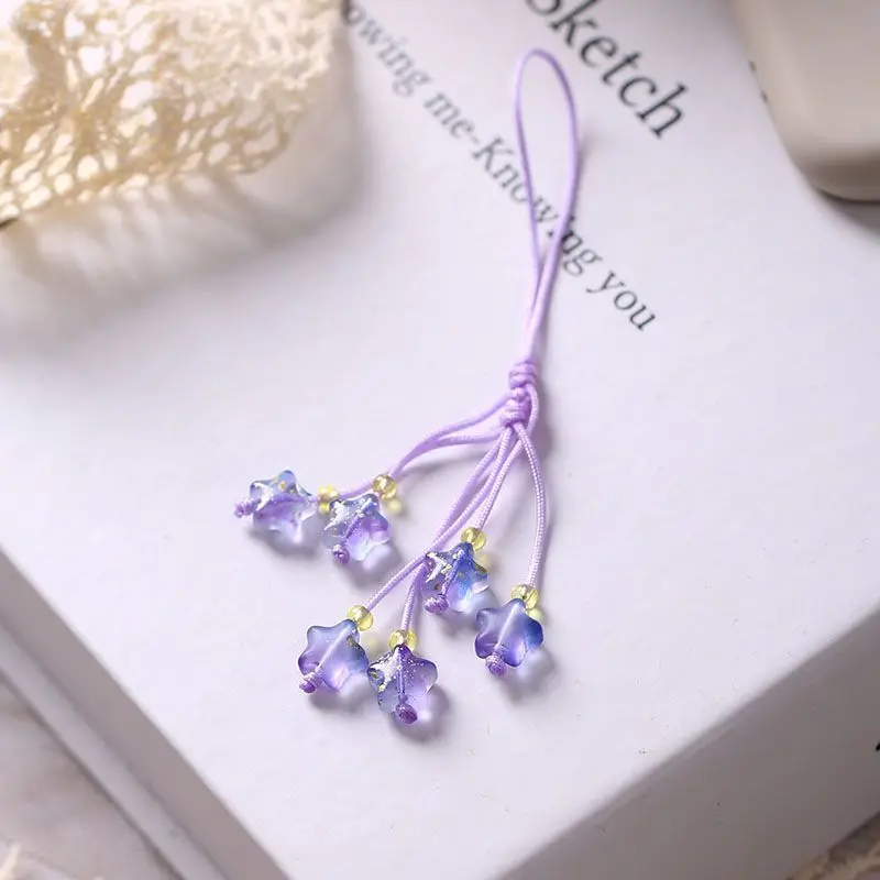 

Cute Purple Star Glass Beaded Phone Charm Aesthetic Handmade Fairy Style Lanyard Pendant for Girls