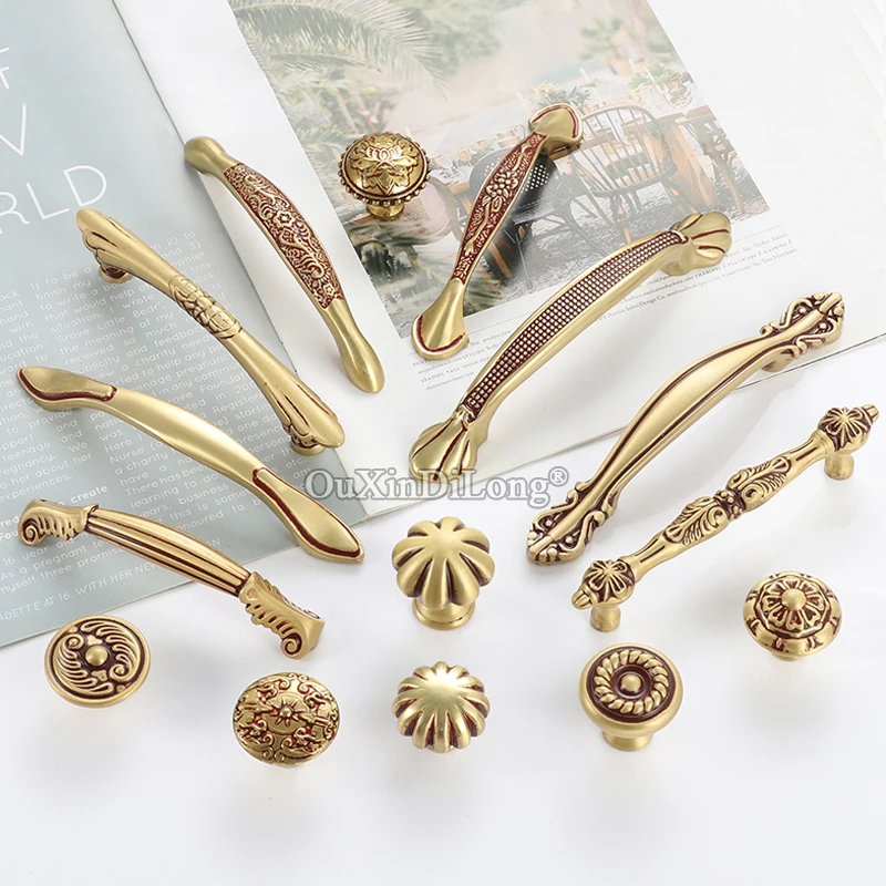 8PCS Solid Pure Brass Furniture Pulls Handles Drawer Knobs Cupboard Wardrobe Dresser Kitchen Shoe TV Wine Cabinet Pulls Knobs