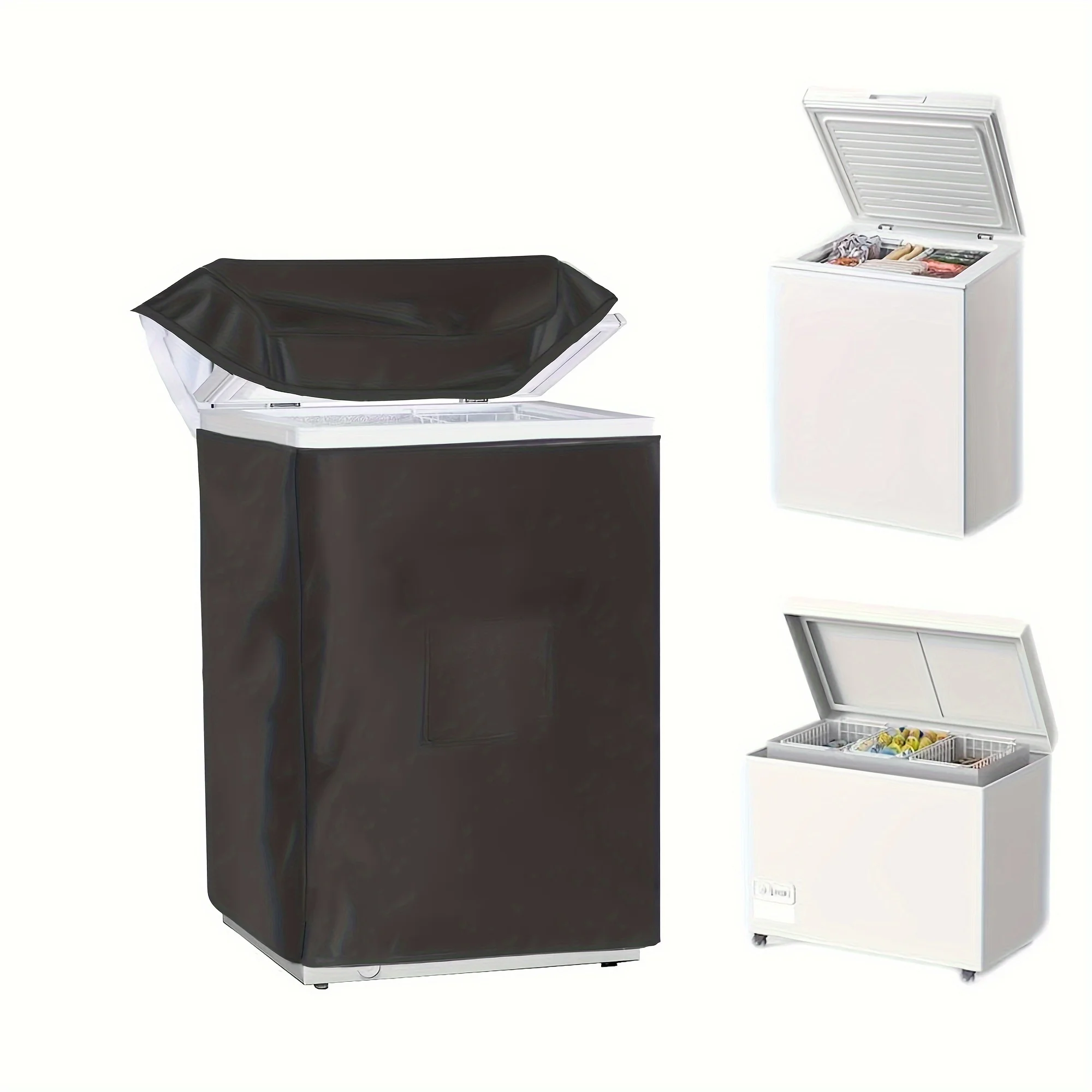 

1pc Black Waterproof Upright Freezer Cover with Zipper, Made of Polyester Material, Outdoor Refrigerator Protective Cover