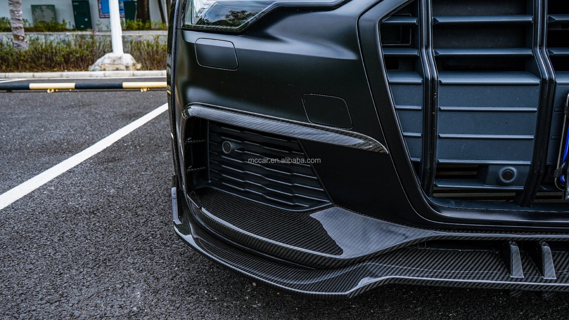 عالية الجودة ألياف الكربون الجافة المصد الأمامي فتحات الهواء لأودي A6 Allroad 2019-2022 الرياح شفرة سكين الديكور سيارة Canards