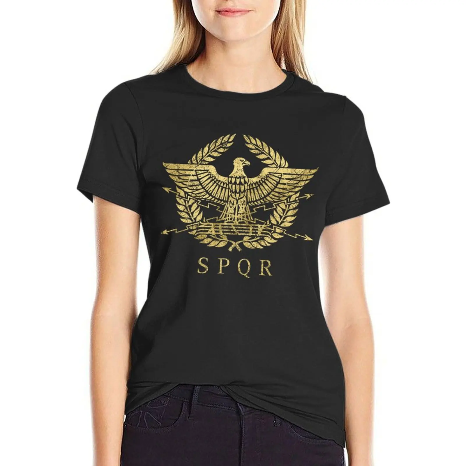 

Roman Empire Emblem SPQR Vintage Gold T-Shirt summer tops female workout t shirts for Women