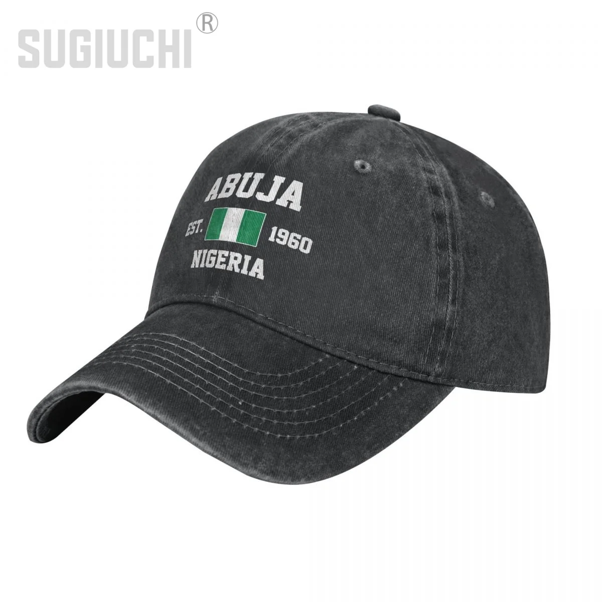 Flag of Nigeria EST.1960 Abuja Unisex Adult Charcoal Washed Denim Baseball Cap Men Vintage Cotton Dad Patriotic Trucker Hat