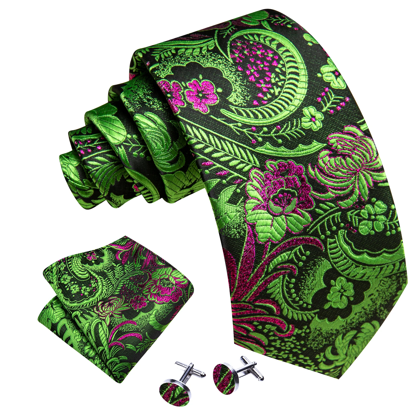 Barry.Wang Jacquard fiore seta uomo cravatta fazzoletto gemelli Set blu verde rosa rosso oro cravatta per affari di nozze maschili