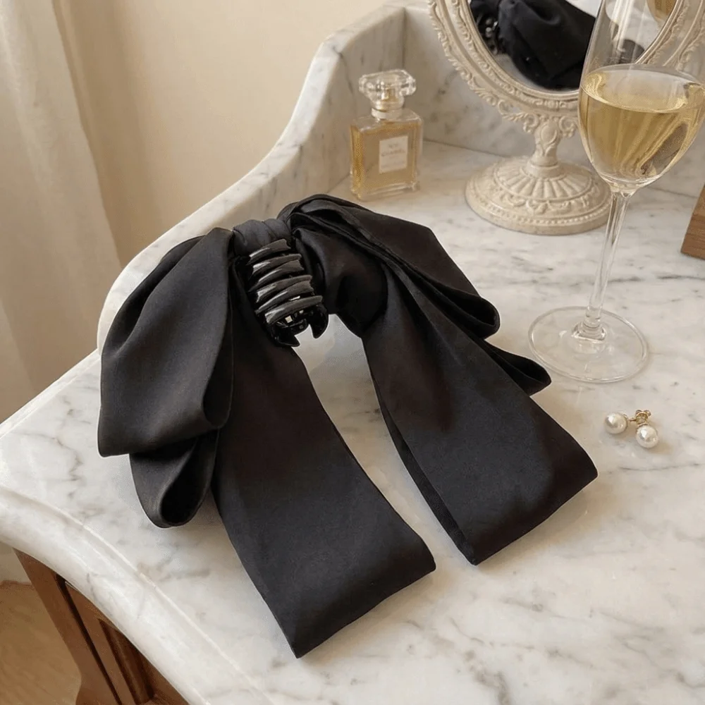 Wide Grip Oversized Bow Hair Claw Sturdy Non-Slip Hair Accessories Durable Long-Lasting Pure Black Hair Clamp Daily