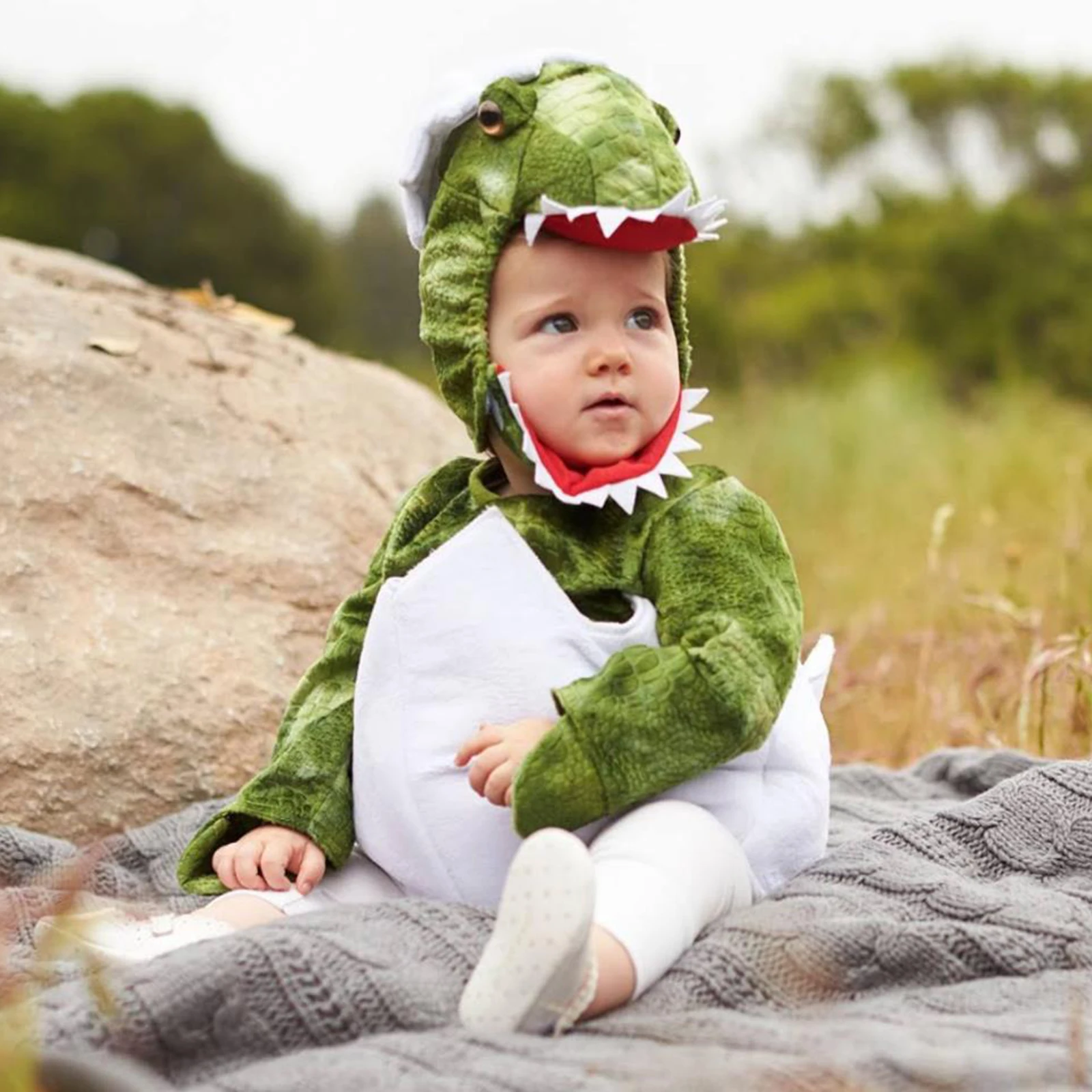 2024 Halloween DIY Play Costume Kids Creative Cartoon Dinosaur Egg Long Sleeve Romper Cartoon Hat 2Pcs Modelling Costume