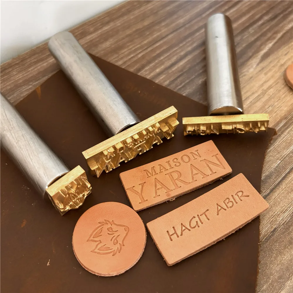 LOGO Customized Leather Stamp Handle Set Brass Mold Metal Stamping Pressing Carving Punch Branding Name Personalize Knocking Rod