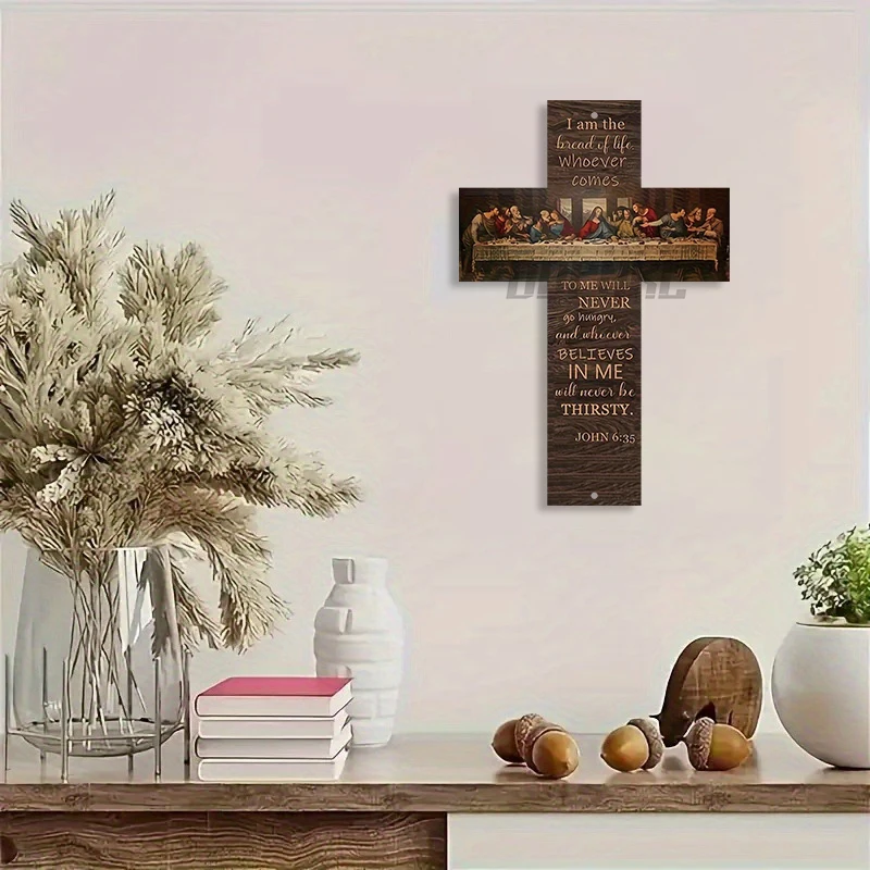 2DLast Supper Christian Cross Wall Plaque - Vintage Bible Religious Art, Metal Last Dinner Scene for home Church Farmhouse Decor