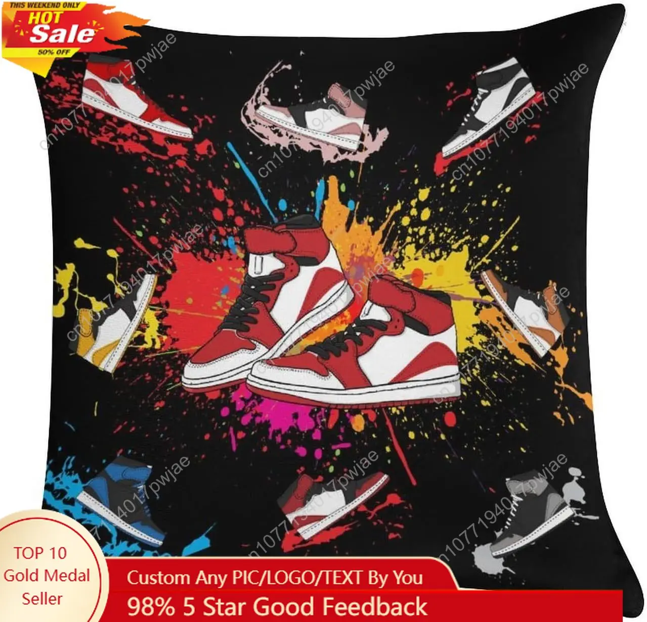 Boys Sports Throw Pillow Covers，Sneaker Shoes Aesthetic Cool Colorful Graffiti Basketball Shoes Throw Pillow Covers for Couch So