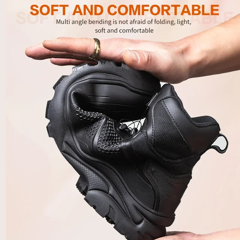 Rotary Buckle Work Boots Safety Steel Toe Shoes Men Breathable Safety Sneakers Indestructible Puncture-Proof Work Footwear