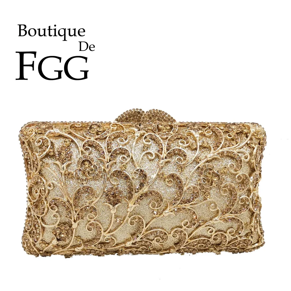 

Boutique De FGG Hollow Out Flower Women Evening Clutch Bags Wedding Party Dinner Diamond Minaudiere Purses Rhinestone Handbags