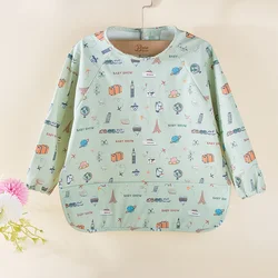 BIAI 1pc New Children Feeding Aprons Long Sleeve Baby Bib With Pocket Full Cover Kid Gown With Bag Waterproof Long-Sleeve Smock