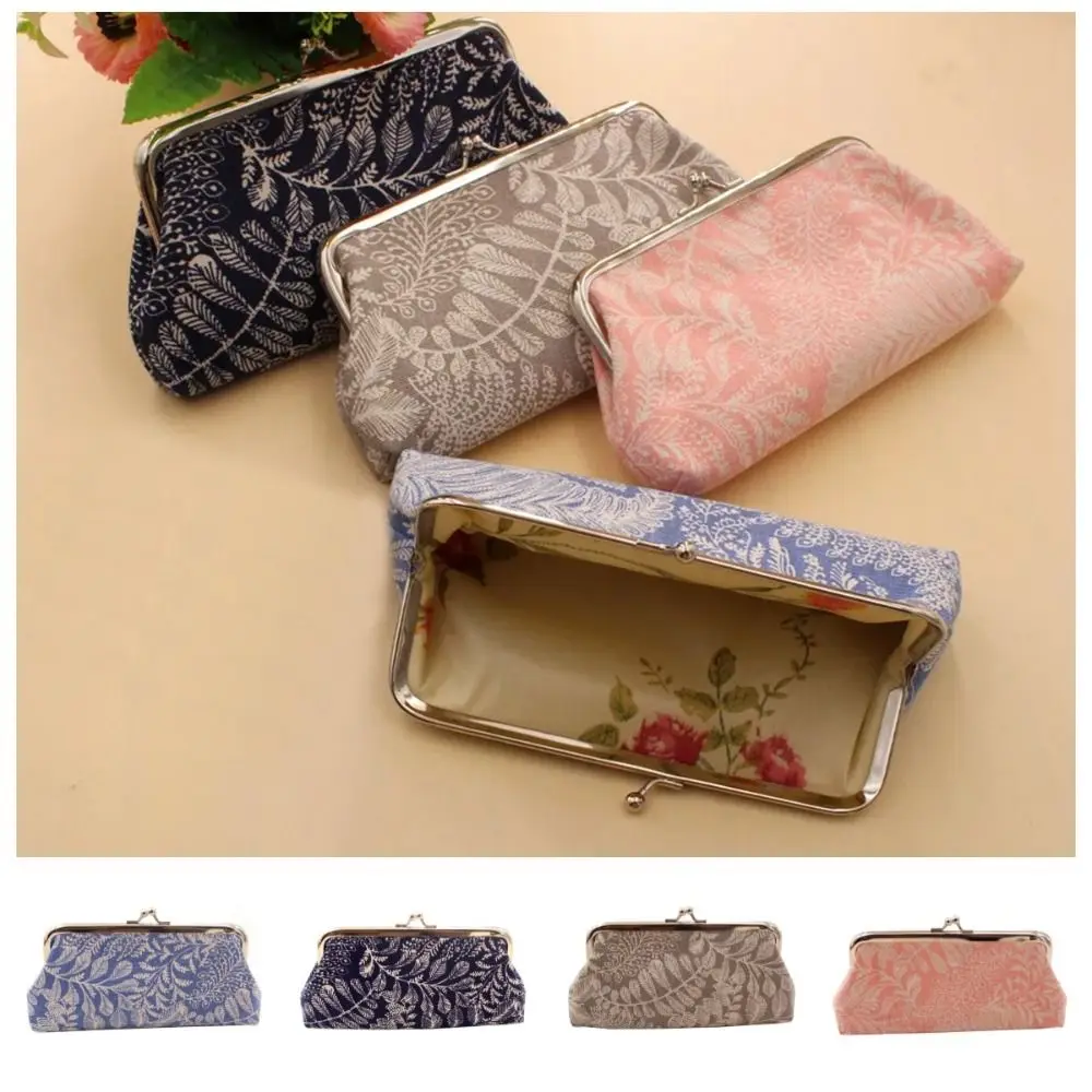 Elegant Money Bag Leaf Coin Purse Wallet Storage Bag Kiss Clasp Lock Long Purse Bag Handbag Keyring Canvas Card Holder Outdoor