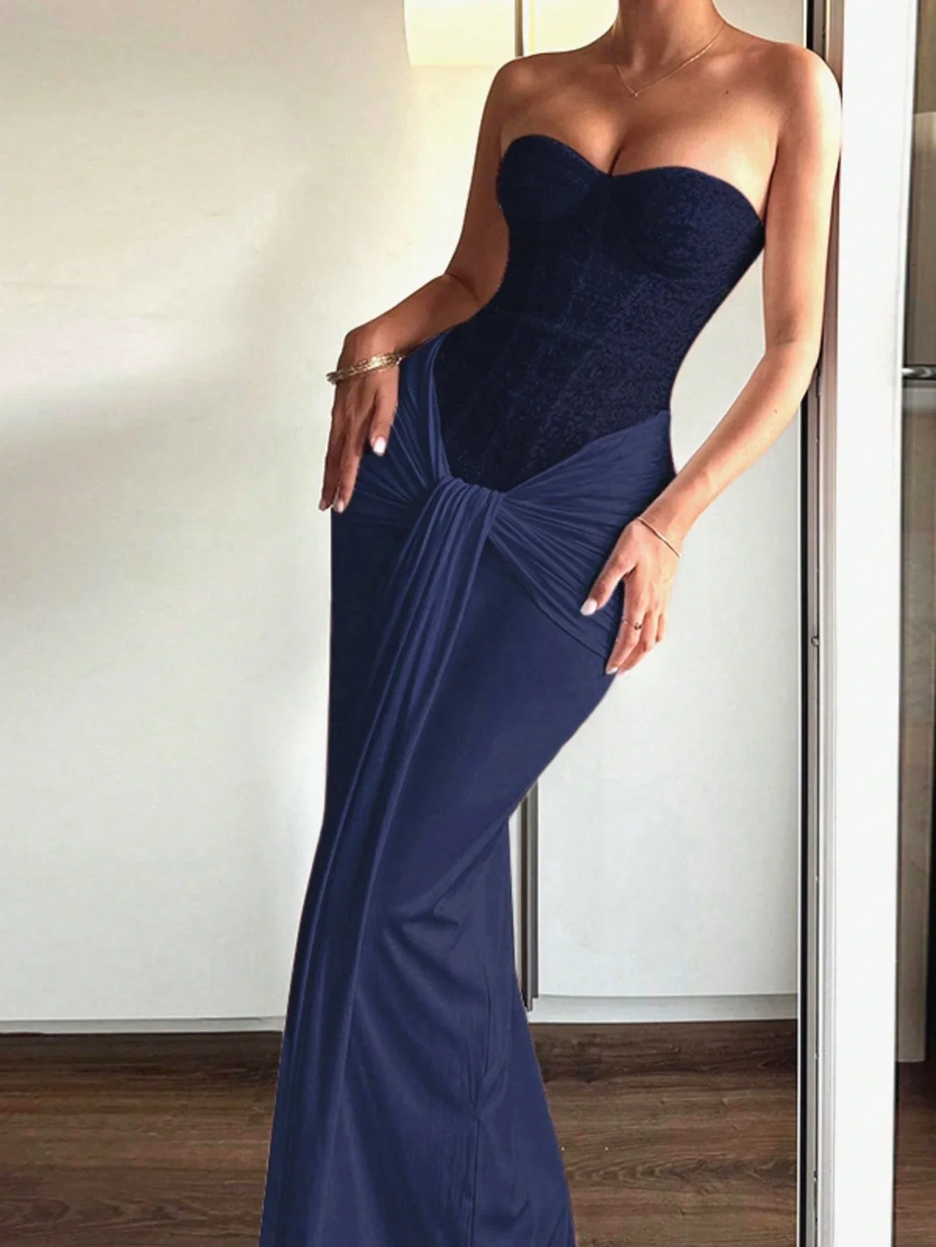 

Solid Color Elegant Sexy Knit Dress With Twist Detail Floor Length