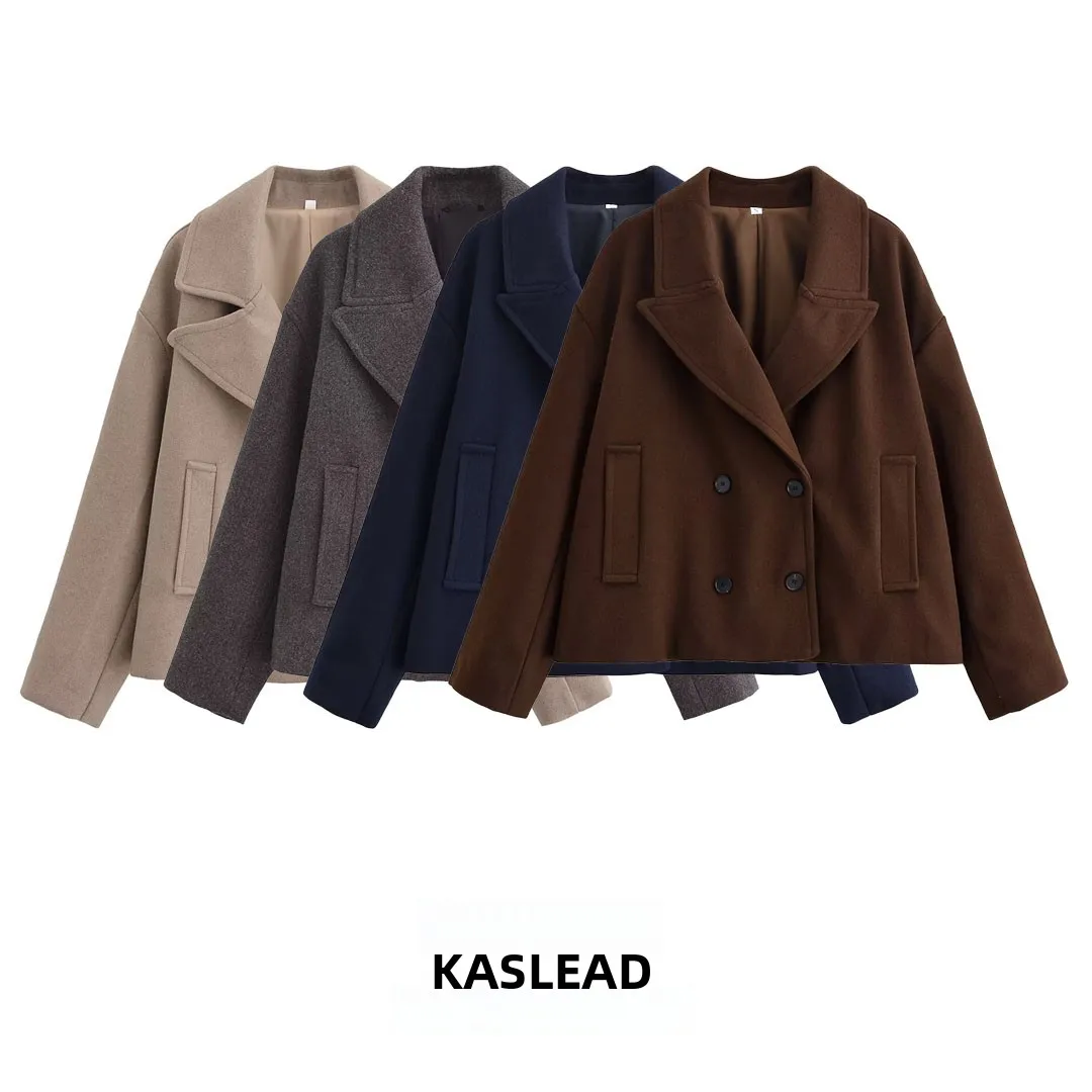 

KASLEAD Новое женское модное шерстяное пальто универсальное уличное длинное светящееся осеннее сезонное женское платье с двойной пуговицей