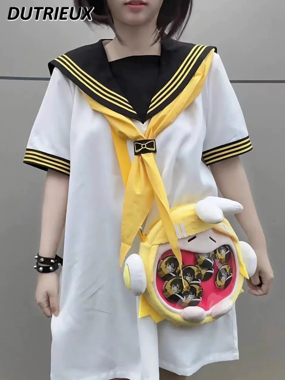 Navy Collar Short-sleeved Student Improved Uniform Dress Japanese Color Matching White Sailor Suit Pullover Straight Dresses