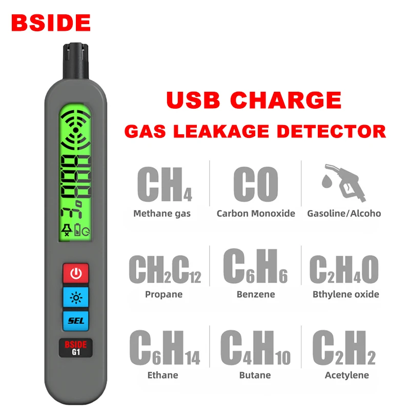 BSIDE G1 USB 충전 가스 누출 감지기 분석기, 휴대용 가스 누출 감지기 알람, 가연성 가스 감지기, 소리 및 빛 알람 