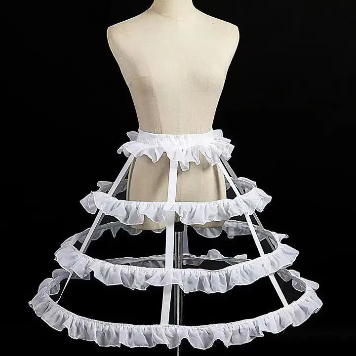 3 Hoops Ruffle Rockabilly Crinoline Lolita Short Petticoat Ball Gown Cosplay Underskirt Pannier Petticoat