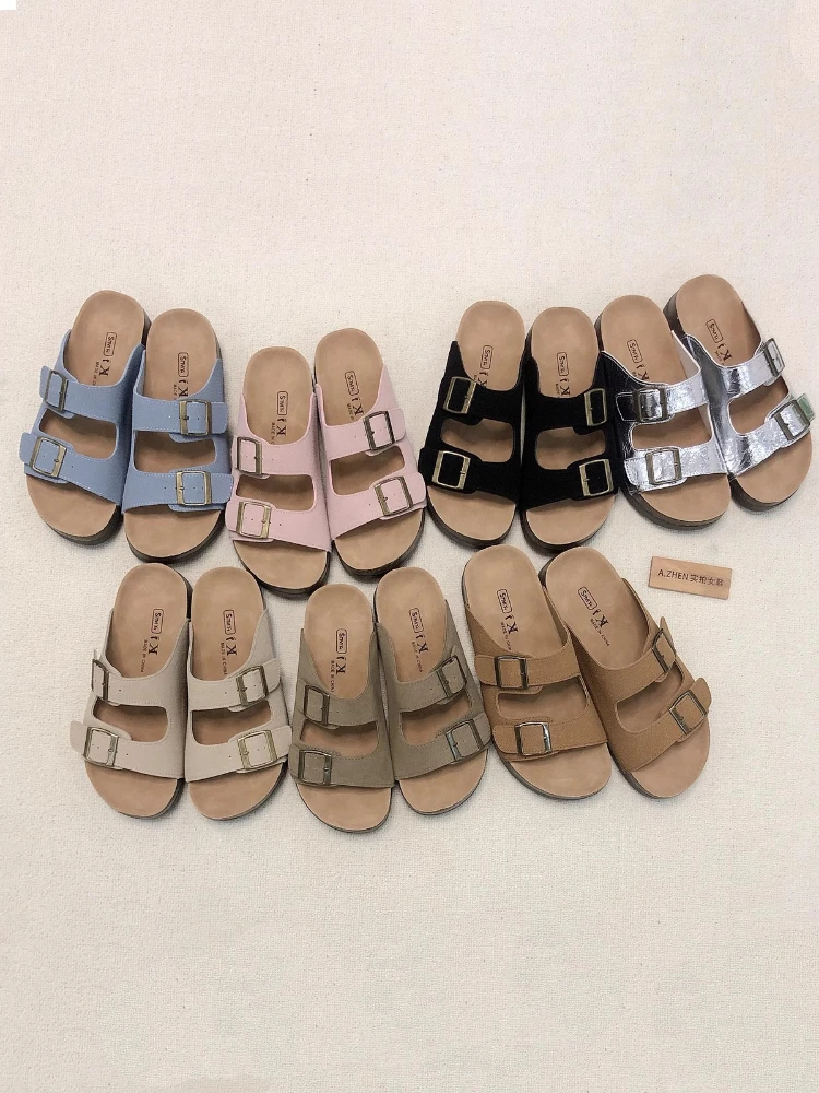 

Fashion Women's Suede Mules Slippers Women Clogs Cork Insole Sandals With Arch Support Outdoor Beach Slides Home Shoes