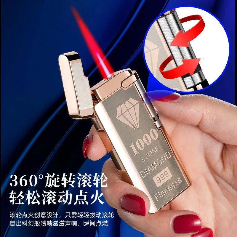 2024 New Personality Roller Touch Sensor Windproof Lighter Mini Butane Gas Lighter Unusual Metal Cigarette Lighter Men\'s Gadget