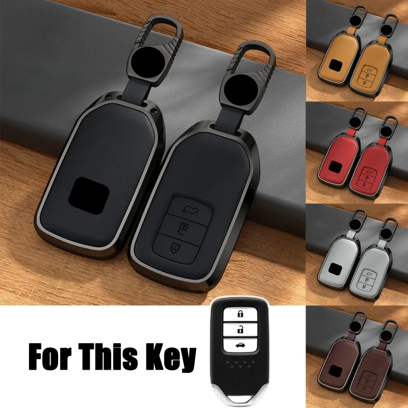 Aluminum Alloy Leather Car Remote Smart Key Fob Case Cover Holder Bag For Honda Accord HR-V Civic CR-V CR-Z Pilot Ridgeline