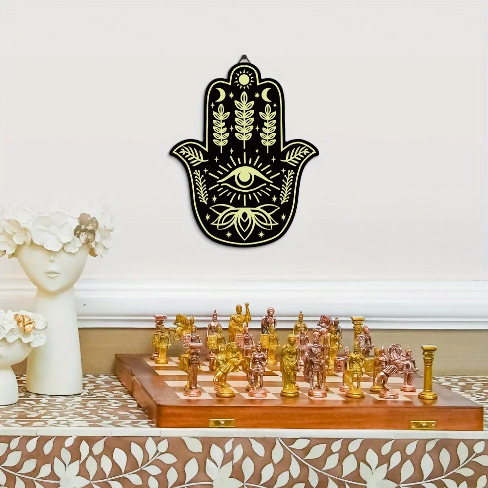 CIFBUY Iron Wall Art 2D Flat Printed Metal Hamsa Hand Evil Eye Cutout Wall Hanging Sun Moon Lotus Bohemian Home Decor Sign