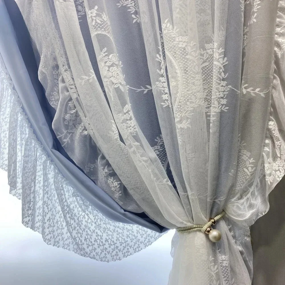 Double French Rococo Ins Style Curtains for Living Room Bedroom Girls Models Blackout Light Luxury Cream Lace Milk Tea Colour