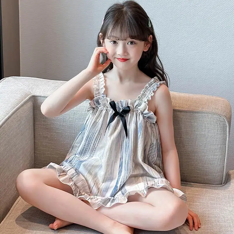 Summer New Sleeveless Girls Pajamas Set Princess Lightweight Air Conditioning Sleepwear
