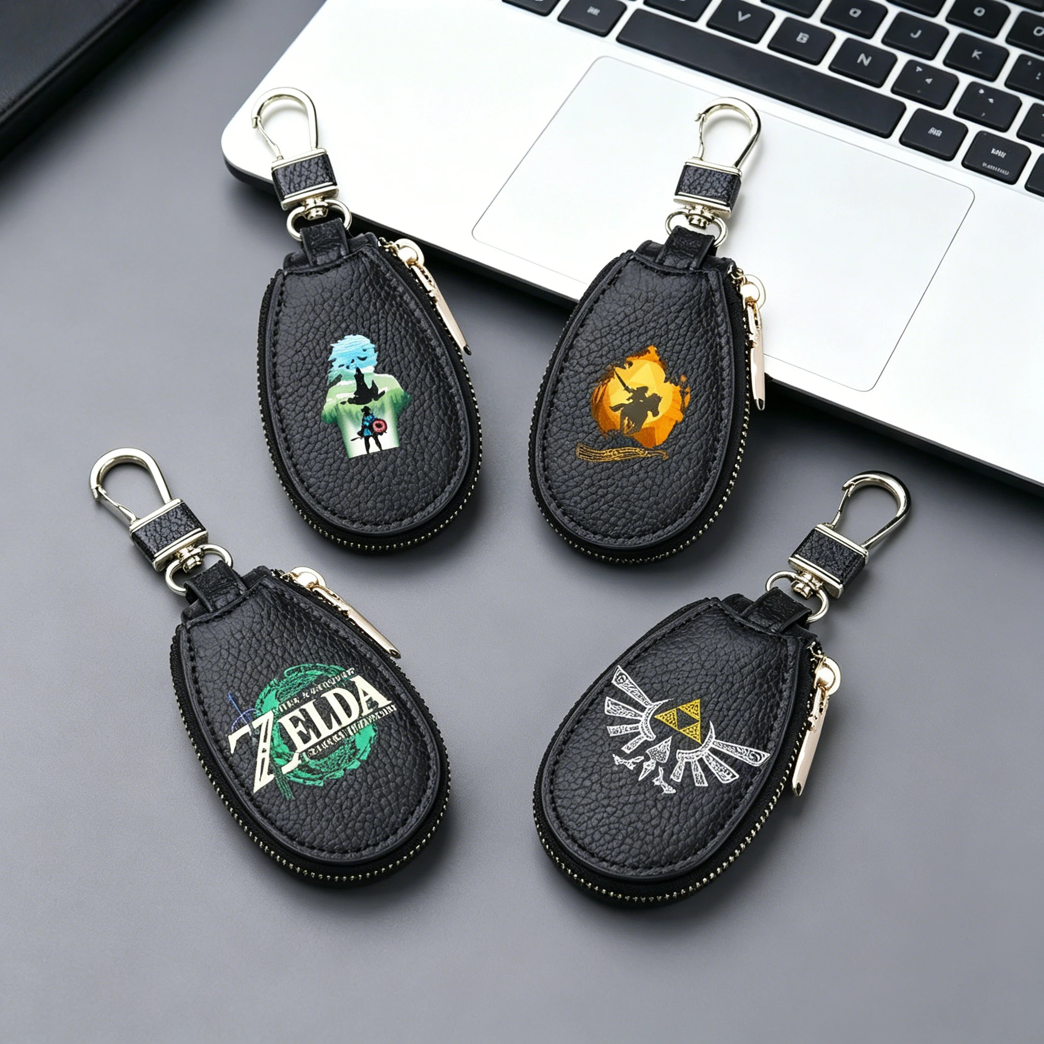 The Legend of Zelda - Cartera de cuero con cremallera para mujer, llavero de bolsillo, monedero multifuncional, mini cartera, estuche para llaves, regalo de moda