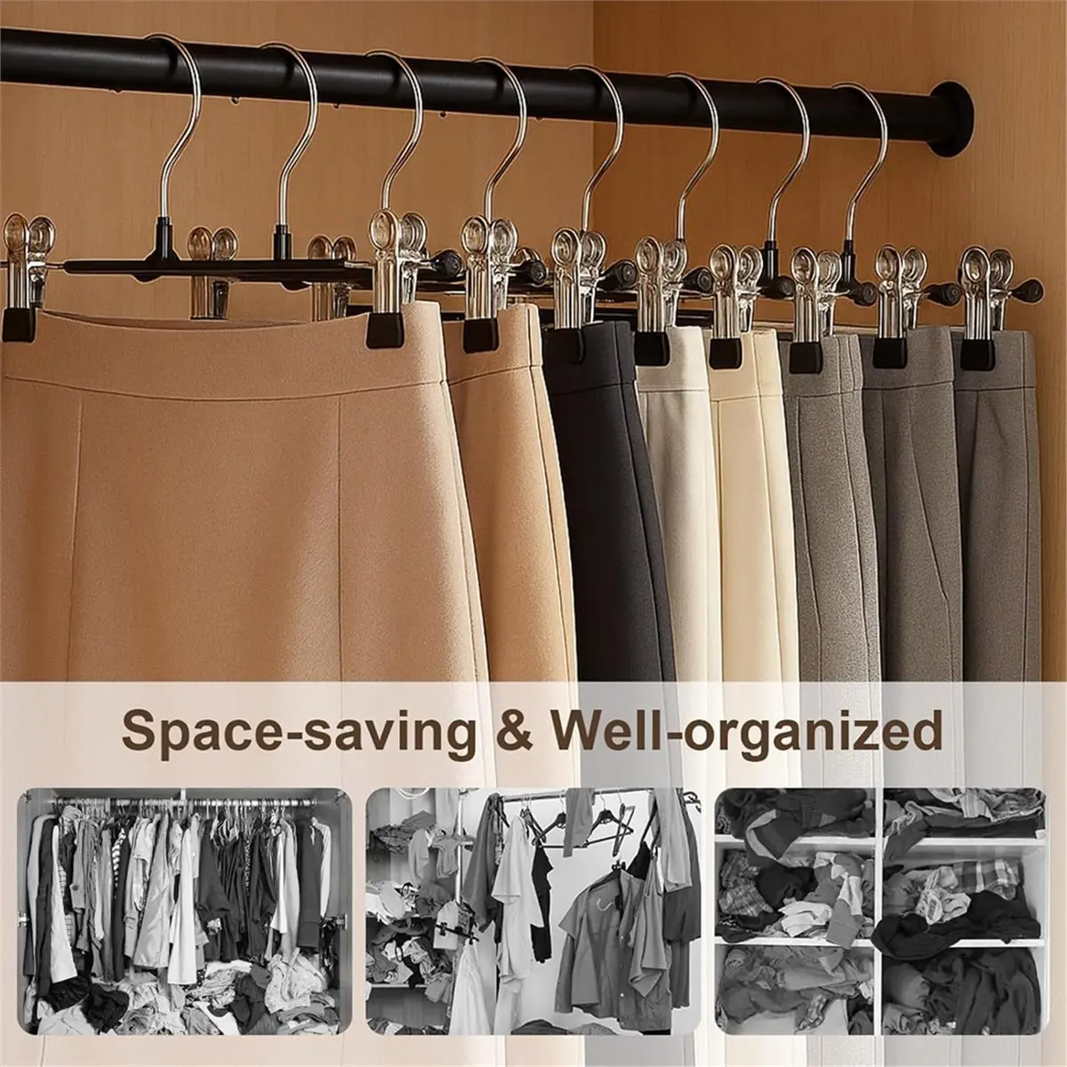 20 Pack Black Pants Hangers with Clips, Non-Slip Space Saving Closet Organizer for Jeans Trousers Skirts Black