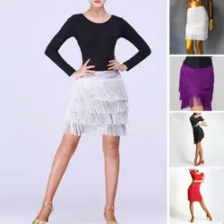 Tassel Skirt Elegant Latin Dance Mini Skirt for Women Four-layer Tassel Design High Waist Comfortable Skirt Sexy Tricolor Short