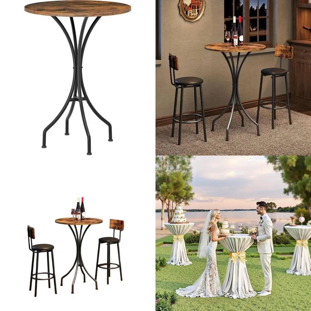 

Элегантный круглый высокий обеденный стол для дома, пабов и переговорных комнат в деревенском стиле, коричневого и черного цветов.