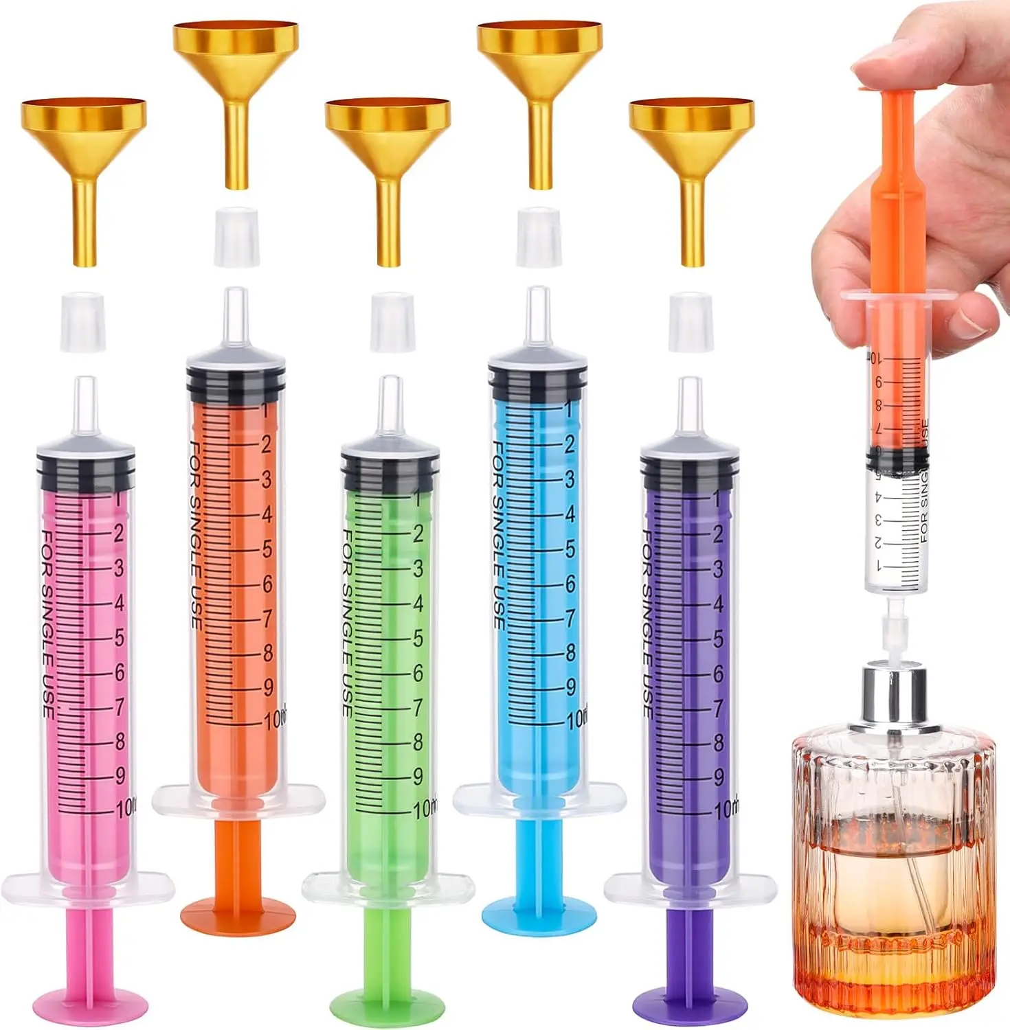 Perfume Refill Tool Kit 10ml Color Plastic Liquid Transfer Dispenser No Needle Mini Gold Funnel Transfer Adapter for Cologne Ton