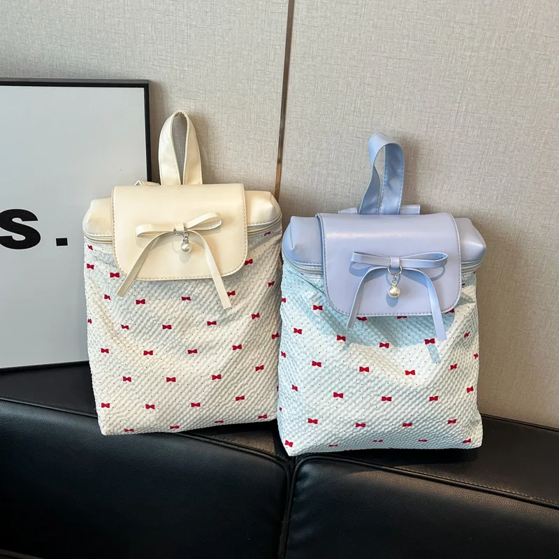 Small Backpack Bowknot Girl Backpack Korean Sweet Cute Preppy Style Student Fashionable Comfortable All-matching