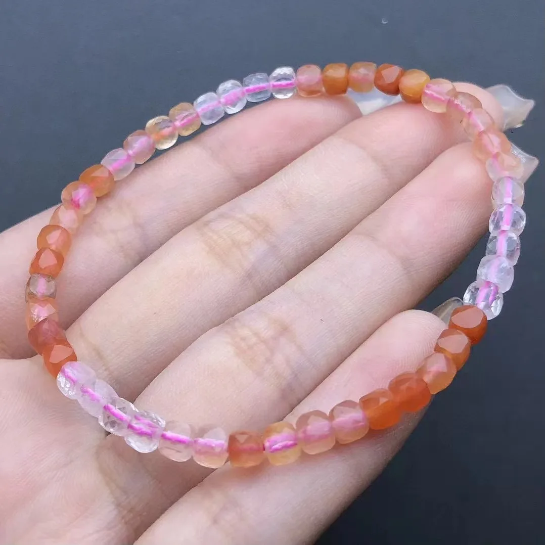 Unit One Bracelet 4mm Hot Selling Natural Rabbit Hair Quartz Crystal Healing Gradient Square Candy Bead Bracelet